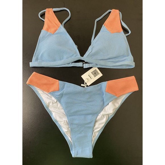 NWT Cupshe Light blue and Pink Two Piece Bikini Size XL - Picture 1 of 7